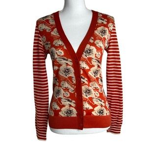 Tory Burch Brady Cardigan Floral Stripe Wool Size S/M